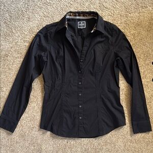 Express Black Shirt with Leopard Trim